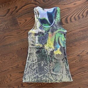 Romeo & Juliet Couture Sequin Tank Top M | Y2K Designer Abstract Print